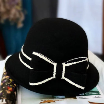 Chapeau Melon Cloche Femme Noeud Hiver