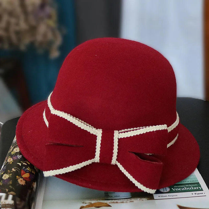 Chapeau Melon Cloche Femme Noeud Hiver